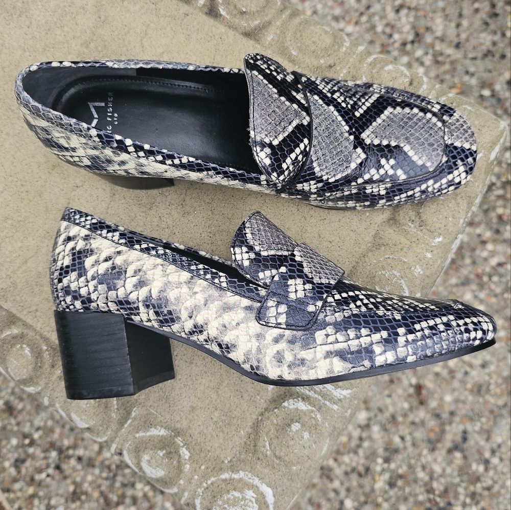 Marc Fisher Hudson Snake Print Block Heel Loafers leather 8M